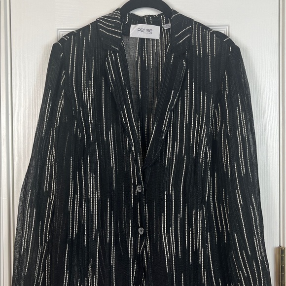 Per se by Carlisle black and white long sleeved thin blazer size 12. 52% linen - Picture 2 of 7